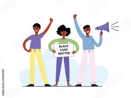 Black Lives Matter vector concept with afroamerican people on demonstration
