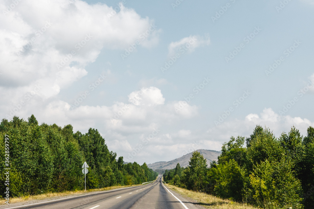 Fototapeta premium View from a moving car on a road