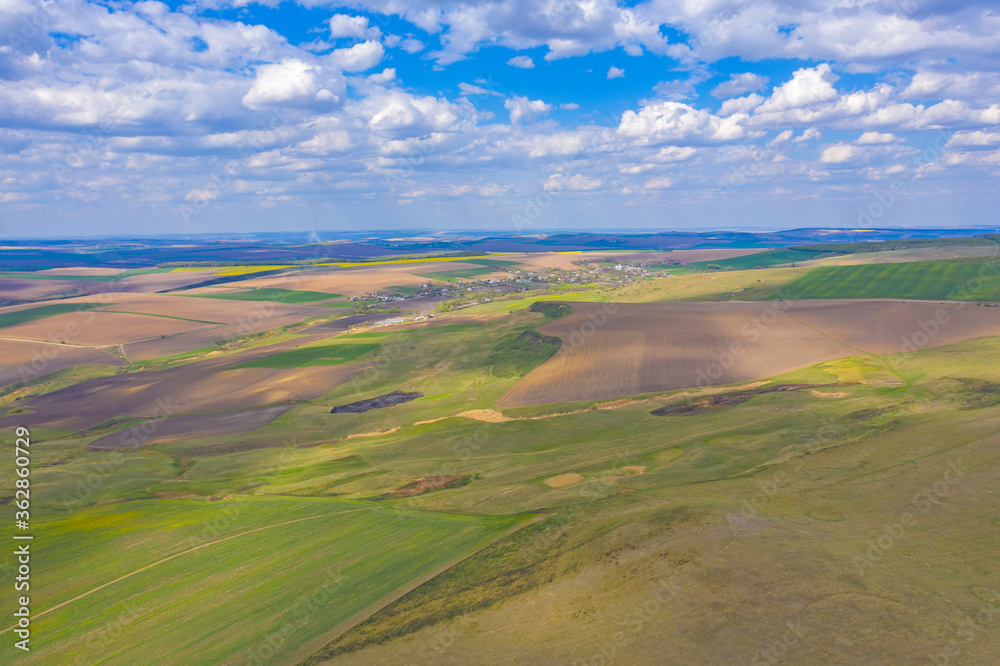 Pasture and agriculture fields in springtime