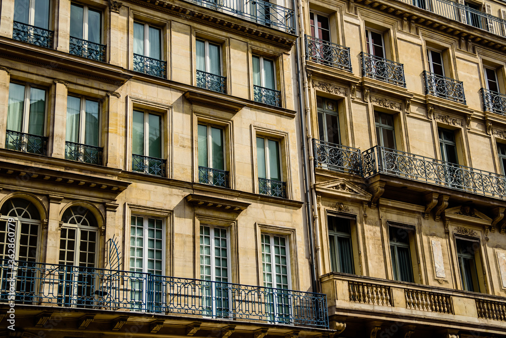 A typical parisian facade of a residential building in the center of the Paris. 