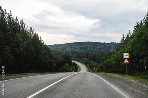 View from a moving car on a road