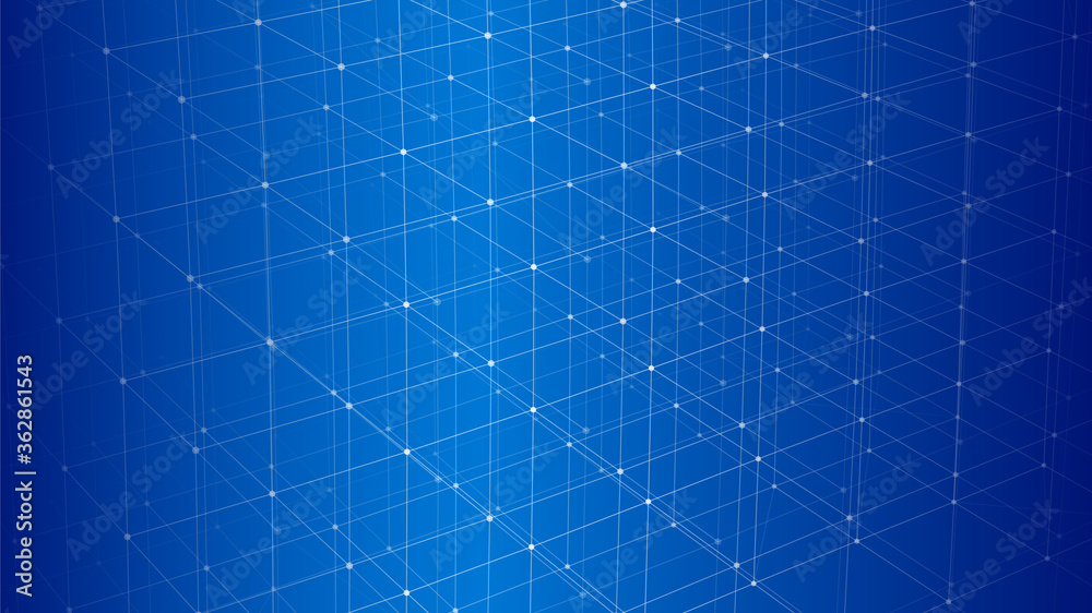 Modern background with connecting dots and lines. Network connection structure on blue background. Geometric vector illustration.