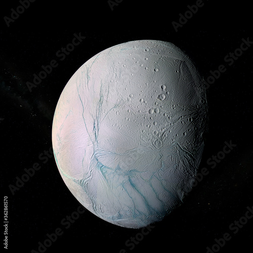 View of Enceladus, one of the moons of Saturn. Elements of this image furnished by NASA. photo