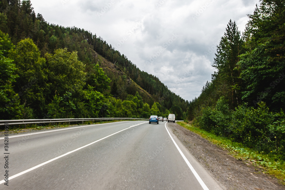 Fototapeta premium View from a moving car on a road