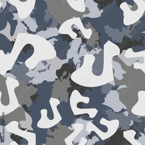 Urban camouflage of various shades of white, blue and grey colors