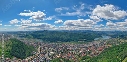 Aerial mountain city panorama