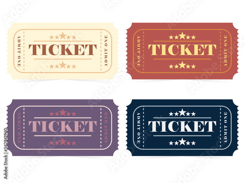 Set of retro vintage ticket templates.Template for movie entrance tickets and other events such as circus, movie theater, parties and concerts. Vector illustration isolated on white background