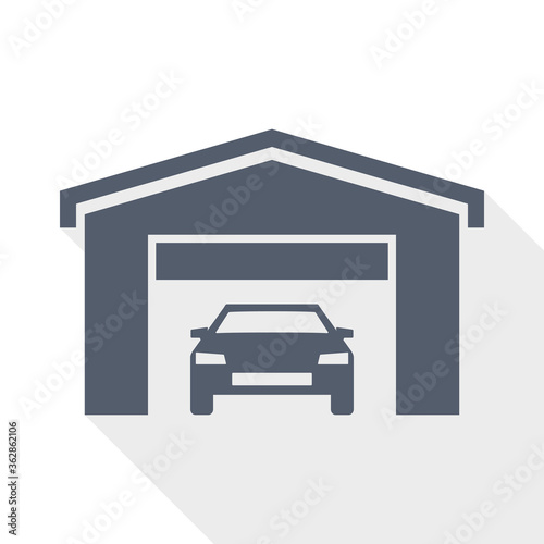 Car in a garage flat design vector icon