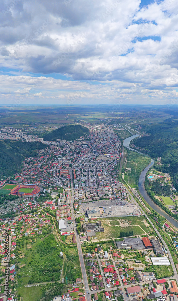 Panorama aerial view of summer city