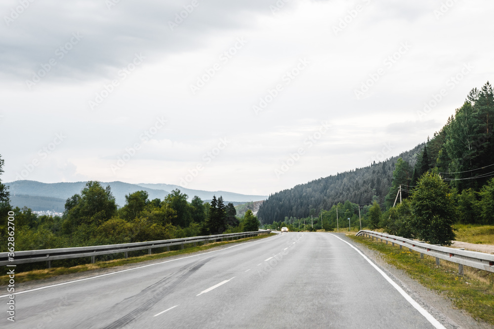 View from a moving car on a road