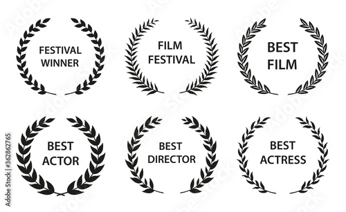 Film Awards. Set of black and white silhouette award wreaths.