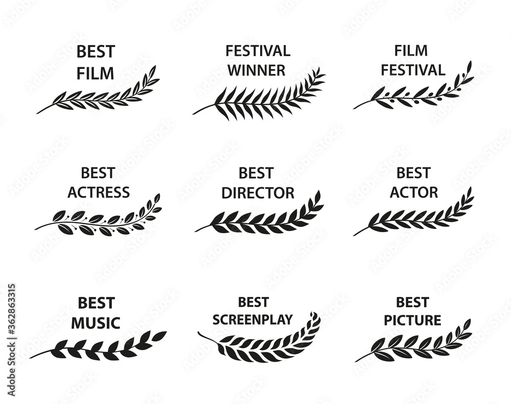 Fototapeta premium Film Awards. Set of black and white silhouette award branches. Vector illustration.