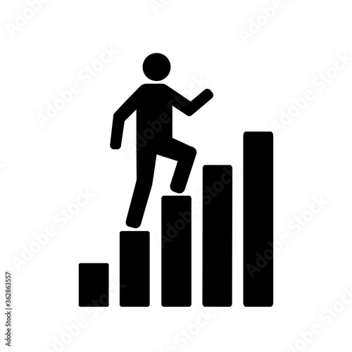 Man taking next step on the stairs of success. Icon design for business financial marketing, banking advertising, commercial background