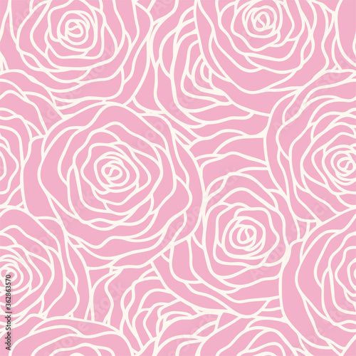 Vector seamless pattern with outline stylized roses. Beautiful floral background. Can be used for textile, book cover, packaging, wedding invitation.