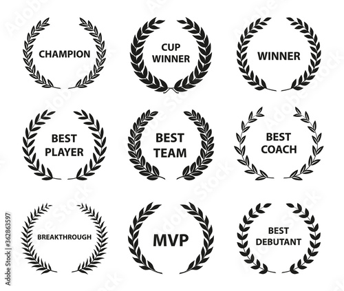 Sport Awards and best nominee award wreaths on white background.