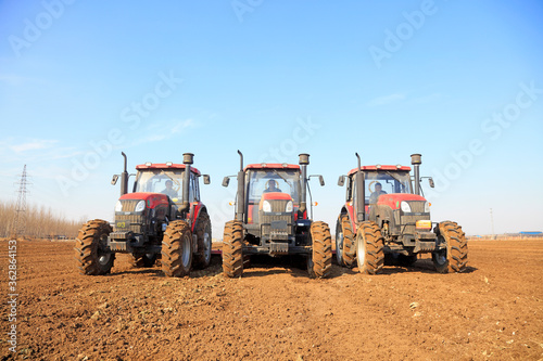 Rotocultivator in flat land in a farm  Luannan County  Hebei Province  Chinese