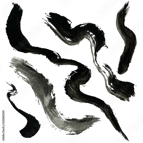 Wavy brush strokes. Inky paintbrush. Grungy smears