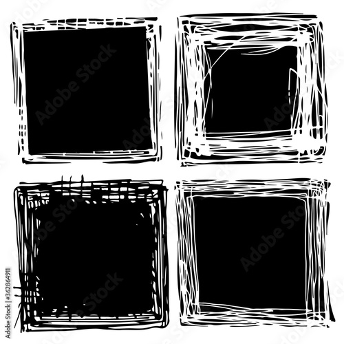 set of black and white grungy rough square backgrounds