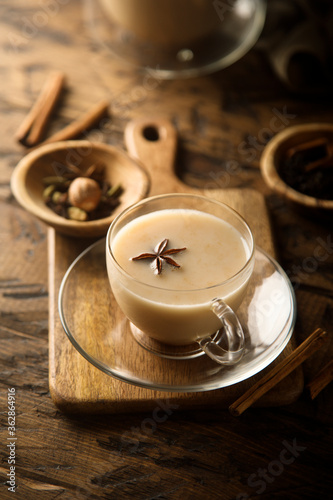 Homemade milk tea or chai with spices