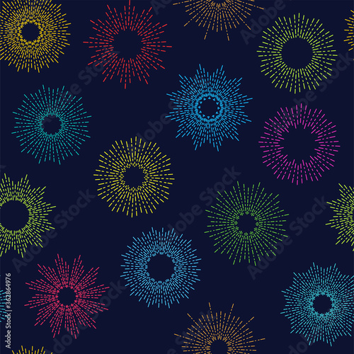 Vector seamless pattern with stylized stars or lights of fireworks. Can be used for wallpaper, pattern fills, web page background, surface textures.Simple decorative texture.