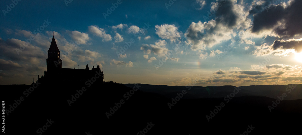 Bouzov castle in sunset