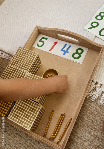 montessori material bank alignment numbers for thousands hundreds tens units write addition examples
