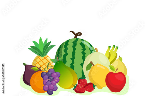 Fototapeta Naklejka Na Ścianę i Meble -  A variety of fresh exotic fruits, healthy to eat and good for the body. vector illustration of fruits