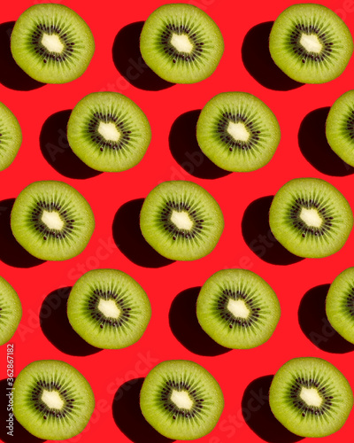 Kiwi on a red background, pattern.