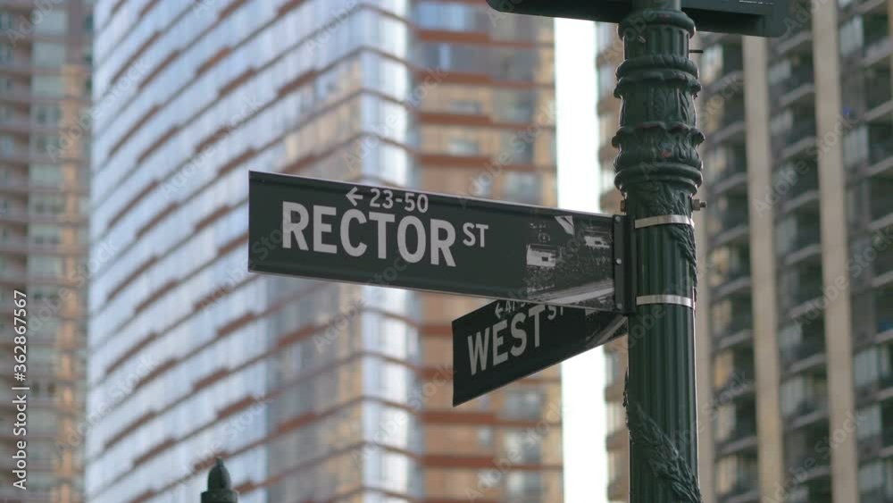 Rector street Sign In New York City in 4K Slow motion 60fps Rector street Sign In New York City in 4K Slow motion 60fps
