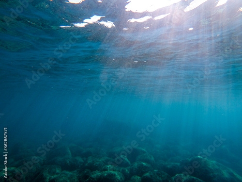 the sun s rays fall from above  penetrating seawater to the bottom