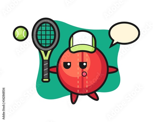 Cricket ball cartoon as a tennis player