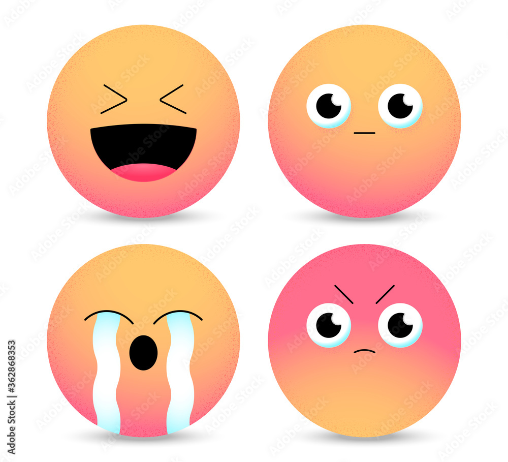 Gradient emoticons. Set of Emoji. Smiley face icons isolated in white background. Vector illustration