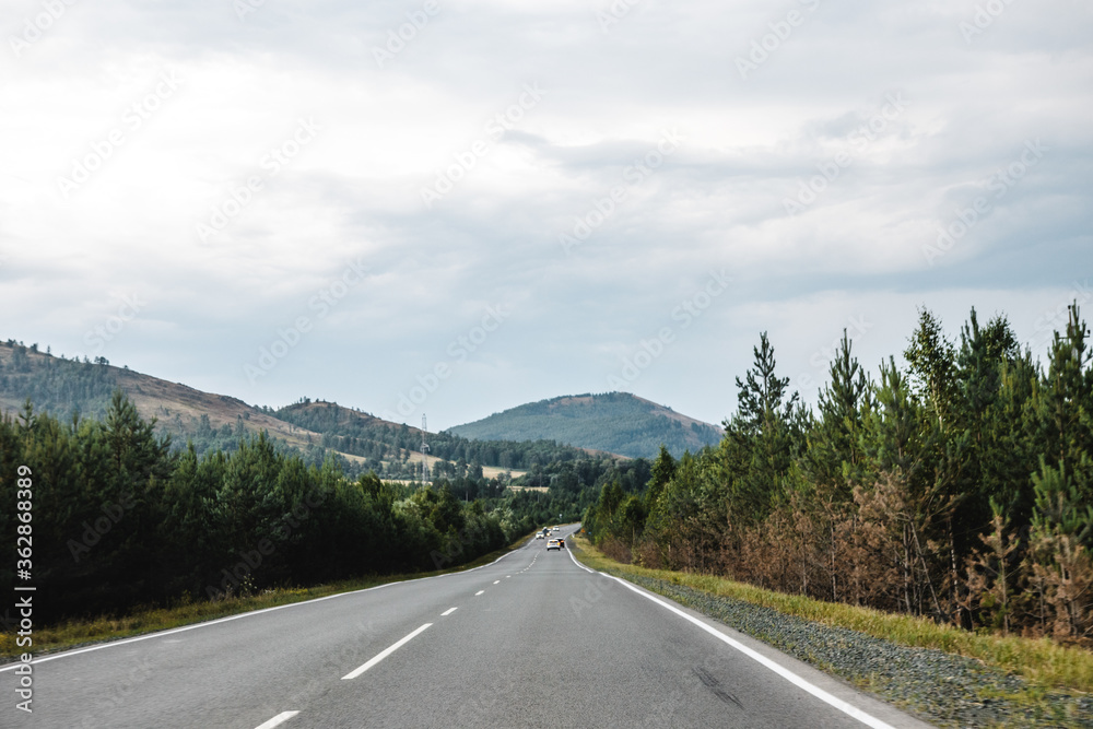 View from a moving car on a road