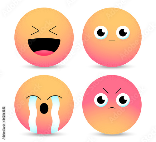 Gradient emoticons. Set of Emoji. Smiley face icons isolated in white background. Vector illustration