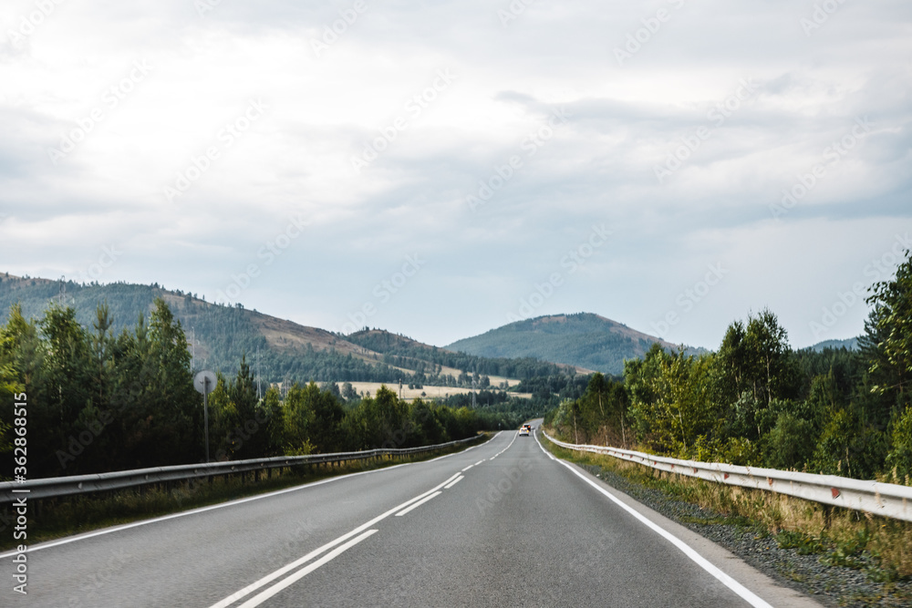 View from a moving car on a road