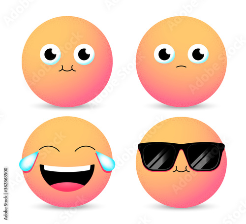 Set of Emoji. Smiley face icons isolated in white background. Gradient emoticons. Vector illustration