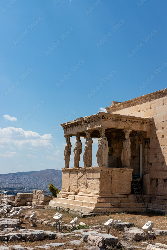 The old temple of the goddess Athena on a hot summer day