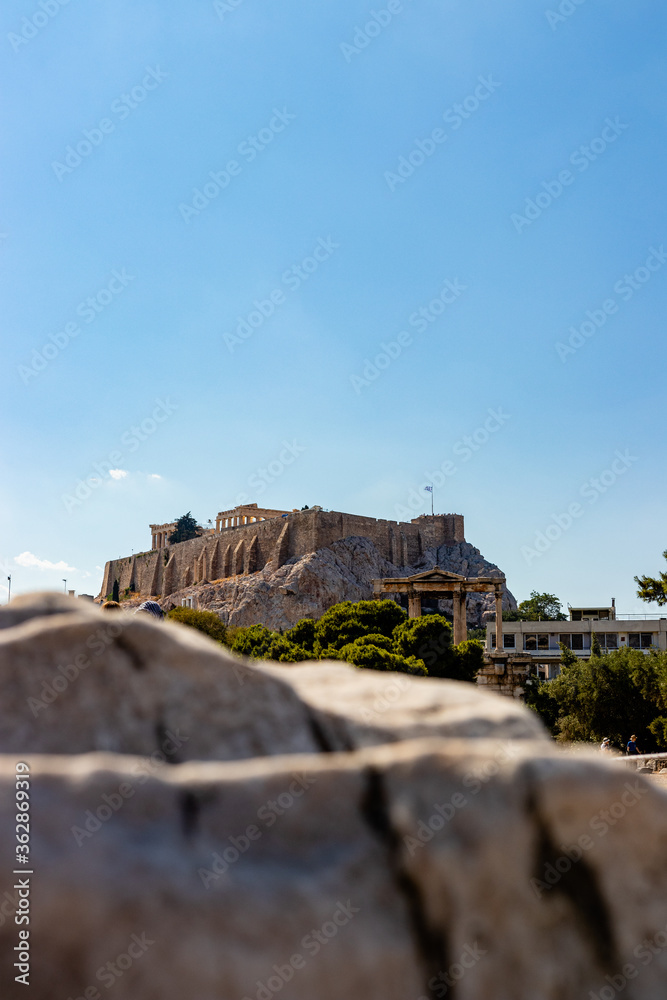 view of the Acropolis of Athens from the ruins of the temple of Zeus