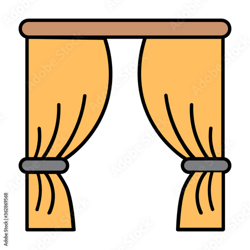 Interior Home Office cotton fabric curtains decoration design vector icon 