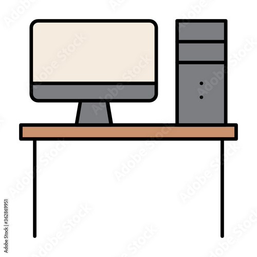 Desk with computer Office Working Table Vector Icon design 