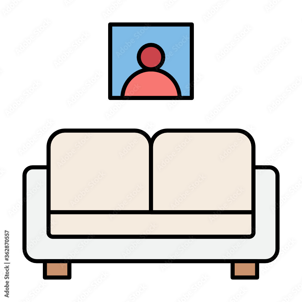 Two Seat Sofa with Wall Portrait Perfect for Office Furniture Concept Vector Icon Design Two Seat Sofa with Wall Portrait Perfect for Office Furniture Concept Vector Icon Design