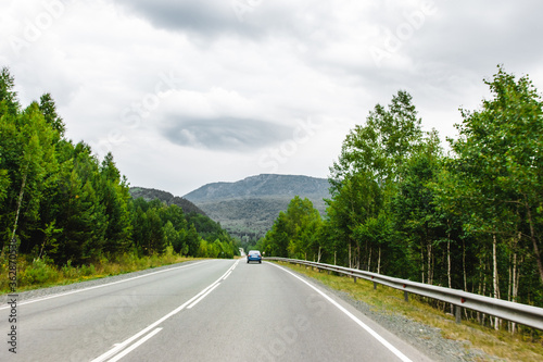 View from a moving car on a road