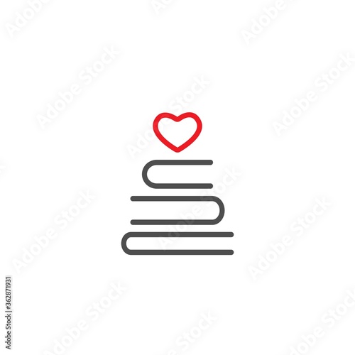 Stack of books with heart. line icon isolated on white background.