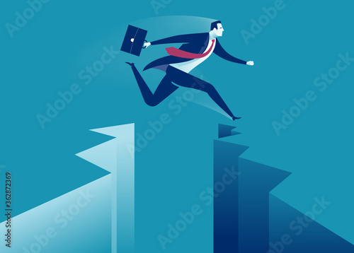Businessman Jumping Over Gap. Concept business vector illustration
