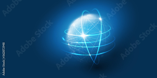 Abstract Blue Minimal Style Cloud Computing, Networks Structure, Telecommunications Concept Design, Network Connections, Transparent Circular Geometric Mesh - Vector Illustration