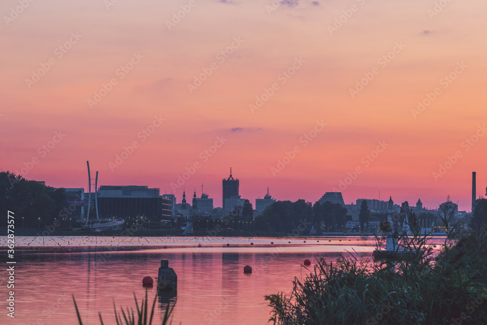 Evening view from the Malta lake in Poznan