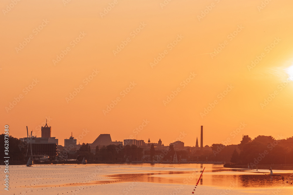 Evening view from the Malta lake in Poznan