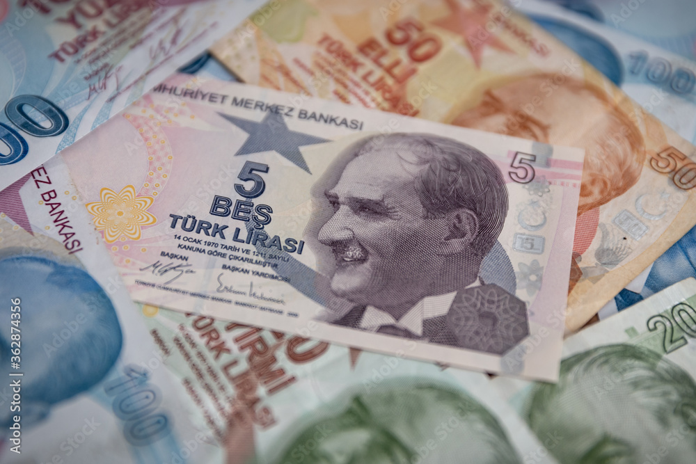 Obraz premium Various Turkish Lira Banknotes