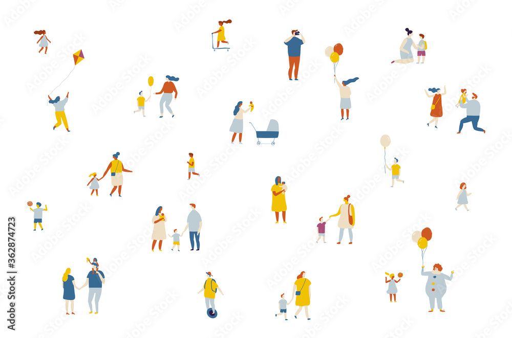 Flat vector cartoon crowd. Parents and kids. Childhood. Outdoor. Flat vector cartoon crowd. Parents and kids. Childhood. Outdoor.