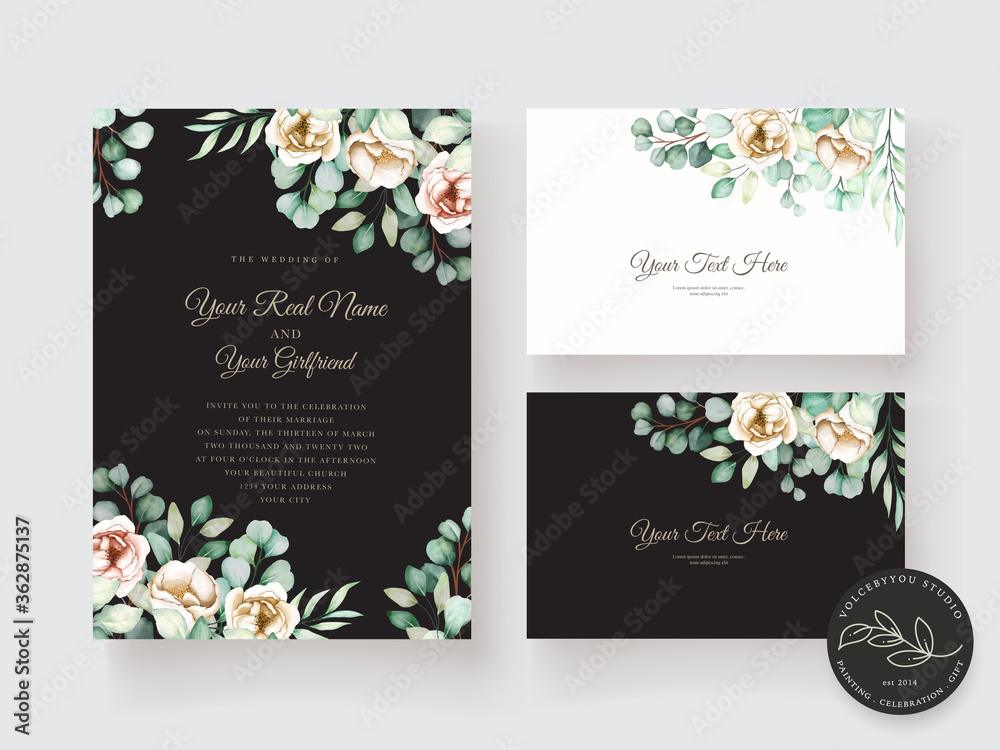 watercolor eucalyptus invitation card set